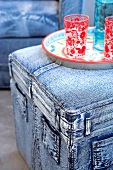 Upholstered furniture covered in jeans fabric