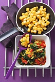 Cubes of polenta with chard