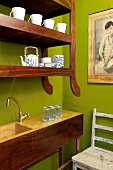 Wooden shelving in a kitchen