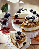 Espresso cream cake with blackberries