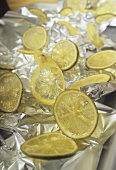 Candied lime slices on aluminium foil