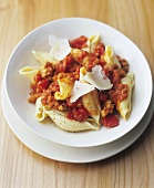 Conchiglie with mince and tomato sauce and Parmesan