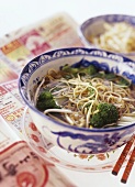 Asian noodle soup with broccoli