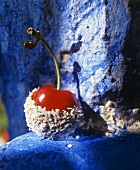 Cherry dipped in chocolate and grated coconut