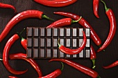 Bar of chocolate with chillies