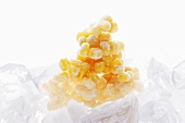 Frozen sweetcorn kernels on ice
