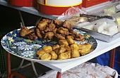 Deep-fried food in a street kitchen, Malaysia