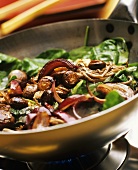 Mushroom and onion stir-fry with spinach