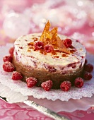 Raspberry chocolate cake with caramel decoration