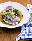 Trout in wheat beer and parsley soup