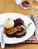 Sauerbraten (marinated pot roast) with red cabbage & potato dumpling