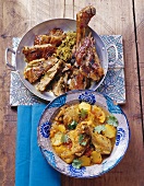 Chicken with potatoes and kid with herb stuffing (Morocco)