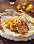 Medallions of young wild boar with pears for Christmas