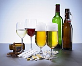 Beer, wine, ampoules and tablets