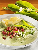 Ramsons (wild garlic) soup with tuna tartare