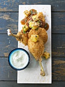 Teriyaki chicken with sesame potatoes and dip