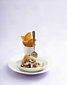 Chocolate and vanilla ice cream in small dish