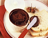 Hazelnut chocolate spread on white bread