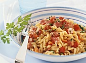 Pasta with salami and peppers