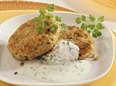 Oat burgers with herb dip