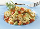 Vegetable salad with Schillerlocken (curls of smoked dogfish)