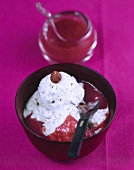 Hazelnut ice cream with hot plum sauce