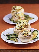 Stuffed mushrooms on courgettes