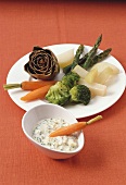 Steamed vegetables with green sauce