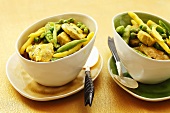 Pork curry with yellow wax beans and peas