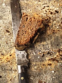 Slice of bread on knife