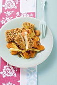 Middle Eastern carrot salad with tofu in crispy coating