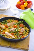 Paella with chicken and green beans