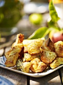 Savoury pastries on garden table