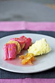 Roasted rhubarb with shortbread, ginger and clotted cream