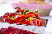Peppers stuffed with rice, sweetcorn and mushrooms