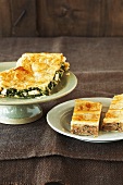 Chicken and spinach pie and minced meat pie