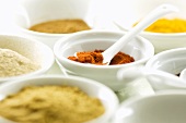Assorted spices in ceramic dishes