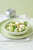 Spring vegetable risotto with mint and baby mozzarella