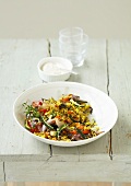 Vegetable couscous with tahini dressing