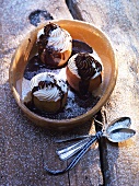 Barbecued baked apples with vanilla ice cream and meringue topping