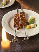 Beef kebabs with vegetable cannelloni and Parmesan