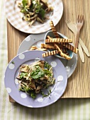 Grilled mushroom salad with baby spinach and tramezzini sticks