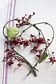 Viburnum twigs with berries forming a heart