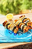 Barbecued fish and courgette kebabs (Greece)