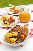 Pork, tomato and courgette kebabs