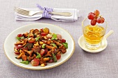 Fried chanterelles with grapes