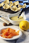 Ingredients for smoked salmon puff pastry tarts