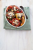 Peppers stuffed with couscous, olives and feta