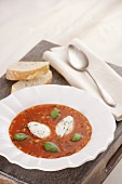 Tomato soup with red lentils and soft cheese