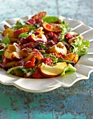 Fried pepper salad with nectarines and raspberry dressing